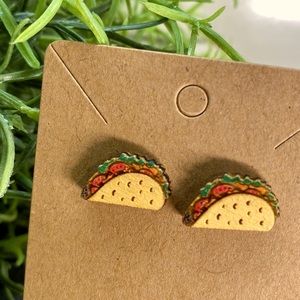 Hand Painted Tacos Wood Stud Earrings